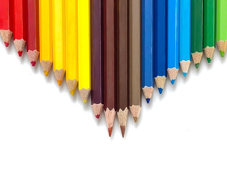 colored pencils for students on a white background