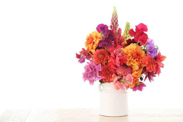 Mixed flowers bouquet on white