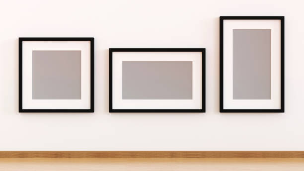 istock Empty picture frame on wall in living room, 3D rendering. 1413585617