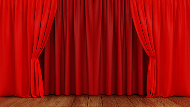 istock Empty Stage theater or opera with red curtain, 3D rendering. 1413585658