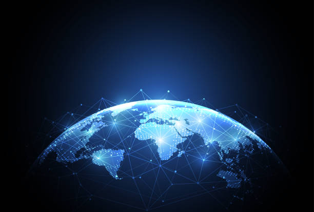 ilustraciones, imágenes clip art, dibujos animados e iconos de stock de conexión de red global. concepto de composición de punto y línea del mapa mundial de negocios globales. ilustración vectorial - globe