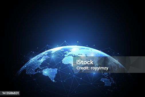 istock Global network connection. World map point and line composition concept of global business. Vector Illustration 1413586831