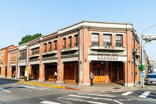 Taipei, Taiwan-February 1, 2021: Old building view of Bopiliao Historic Block in Wanhua, Taipei, Taiwan. One of the only remaining streets of the Qing Dynasty in Taipei.