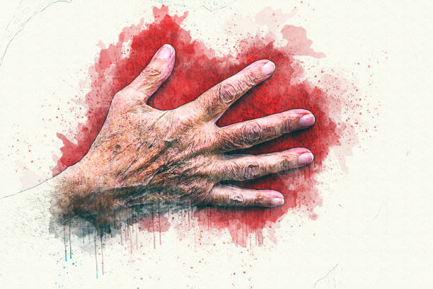 istock old wrinkled hand on red in watercolor style 1413587506