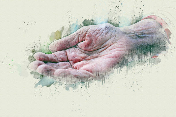 older womans hand in watercolor style