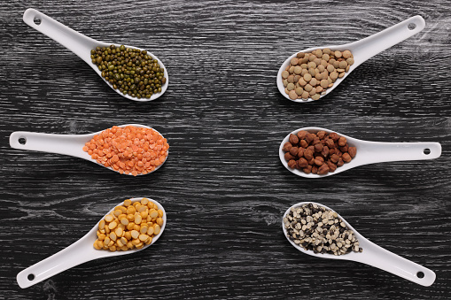 An Array of Chana Dal or Split Gram Lentils or Pulses as ingredients toward Indian and South Asian Cuisine