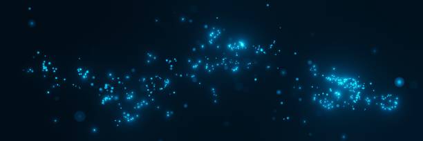 istock abstract Blue glowing particles blurred on dark panorama background 3D rendering 1413594488
