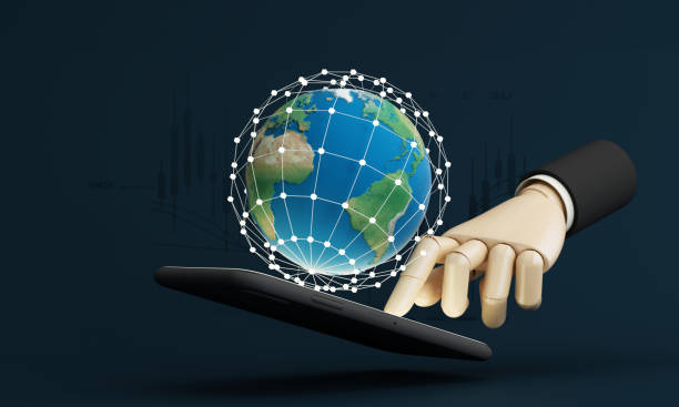 istock Businessman using mobile smart phone. Business global internet connection application technology and digital marketing, Financial and banking, Digital link tech, big data. cartoon model -3d rendering 1413594516