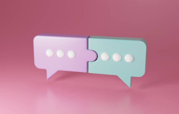 istock Speech bubble connection, successful communication or business agreement, opinion sharing concept, 3D illustration. 1413602015