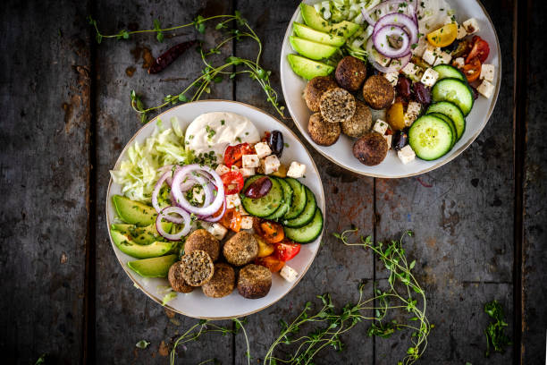 Falafels with mediterranean salad stock photo
