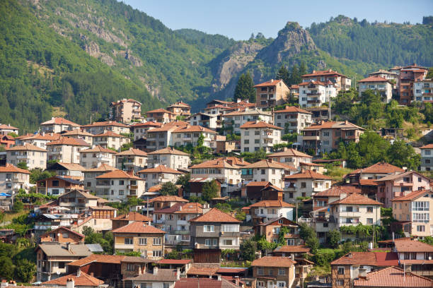 Devin, Bulgaria. Small city in the mountains. stock photo