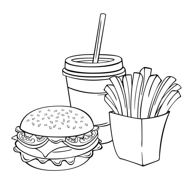 Vector illustration of Fast food menu doodle illustrations .