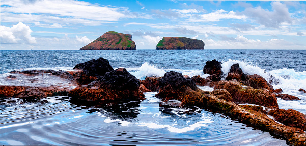 Ilhéus das Cabras, islets of goats, on the coast of Terceira Island in the Azores