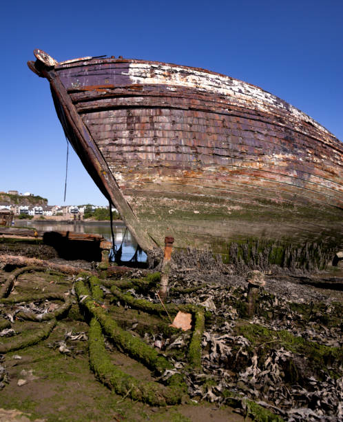 wreck of an old fishing vessel in plymouth uk. - plymouth england imagens e fotografias de stock