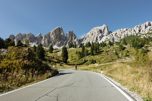 Lonely mountain road in the Italian Dolomites