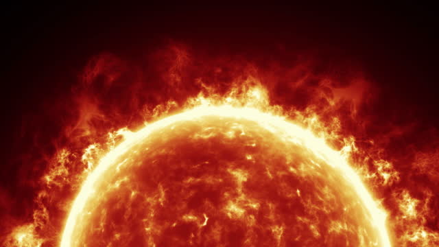 Close-up flaming sun surface with solar flares