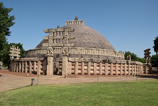 Great Stupa, the most noteworthy of the structures at the historic site of Sanchi i in Madhya Pradesh state, India. It is one of the oldest Buddhist monuments in the country and the largest Stupa at the site.