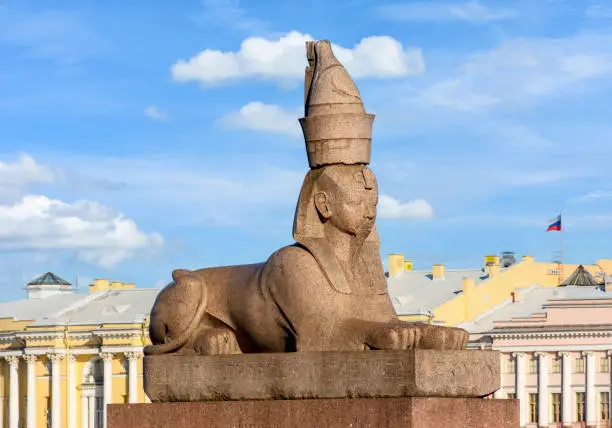 Sphinx statue on University embankment, Saint Petersburg, Russia