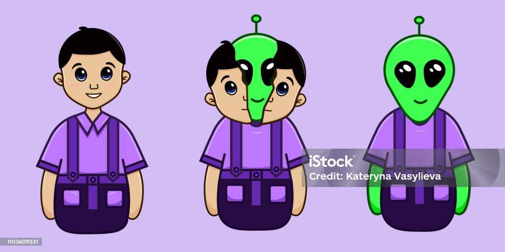Alien And Human Alien Inside A Person Vector Flat Cartoon Graphic ...