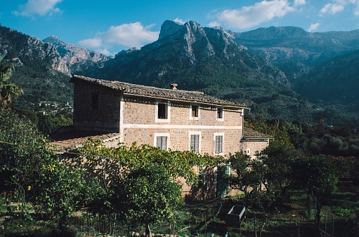 Lovely house in a gorgeous scenery landscape on majorca with a garden an olive trees in front of the mountains