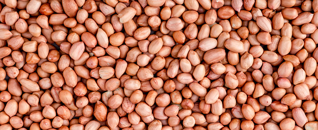Raw uncooked peanut food background. Healthy Organic peanuts background. A lot of peeled peanuts
