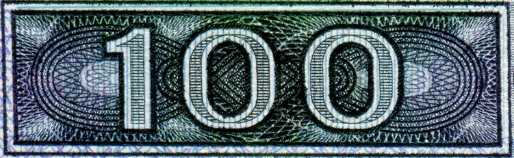 Number 100 Pattern Design on Banknote