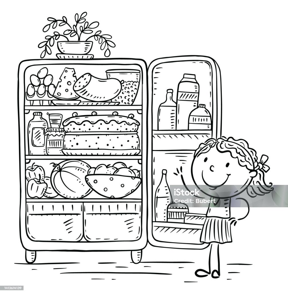 Line Drawing Of A Cartoon Kid And Fridge With Food Healthy Eating Or Cooking Concept Drawing Clipart Stock Illustration - Download Image Now - iStock Line Drawing Of A Cartoon Kid And Fridge With Food Healthy Eating Or Cooking Concept Drawing Clipart Stock Illustration - Download Image Now - iStock