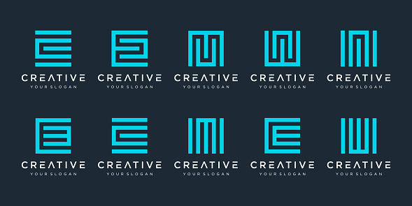Set of creative monogram with square style logo design template. icons for business of luxury, elegant, simple.