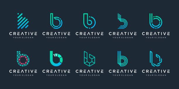 sada kreativního monogramu písmeno b logo design šablony. logo lze použít pro budování a technologii digitální společnosti. - písmeno b stock ilustrace