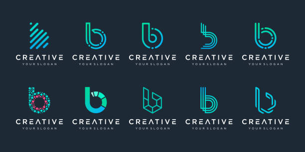 set of creative monogram letter B logo design template. The logo can be used for building and technology digital company. set of creative monogram letter B logo design template. The logo can be used for building and technology digital company. letter b stock illustrations