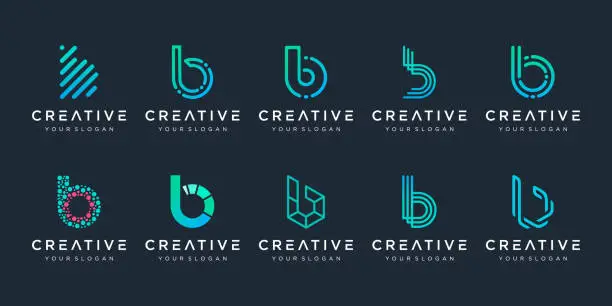 Vector illustration of set of creative monogram letter B logo design template. The logo can be used for building and technology digital company.