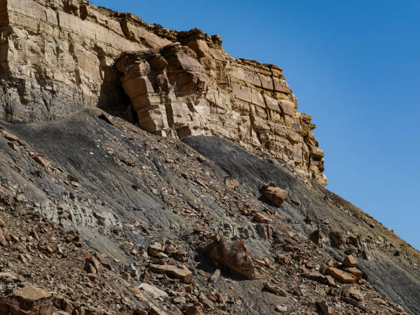 Jumbled and eroded sandstone cliffs. stock photo