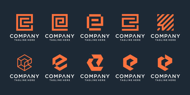 satz kreativer buchstaben e-logo-design-vorlage. symbole für business technology digital. - buchstabe e stock-grafiken, -clipart, -cartoons und -symbole