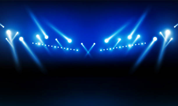 istock Football arena field with bright stadium lights vector design Vector illumination 1413620804