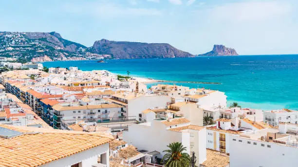 Panoramic view with the sea in the background in the town of Altea, Costa Blanca, Alicante, Spain