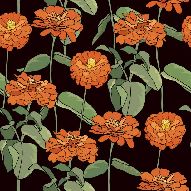 Vector illustration of Pattern with marigold on black background