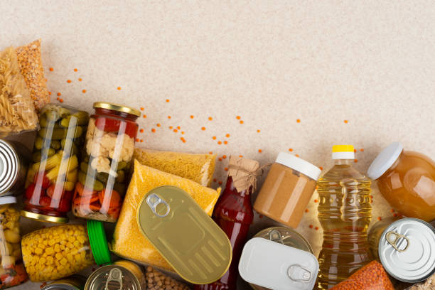 istock Emergency groceries food background with copyspace 1413625356