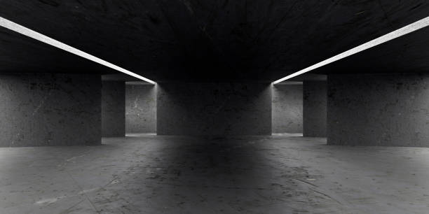 istock empty abstract industrial concrete interior. concrete floor and dark room. 3d illustration 1413630221