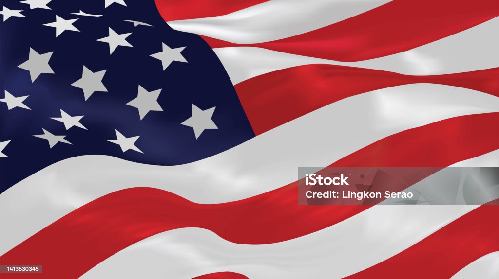 Illustration of flying American flag, memorial day or constitution day of United States. Closeup of waving flag, National flag of USA. Vector of independence day of US, flowing flag of America American Flag stock vector