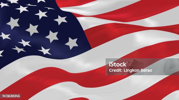 Illustration Of Flying American Flag Memorial Day Or Constitution Day Of United States Closeup Of Waving Flag National Flag Of Usa Vector Of Independence Day Of Us Flowing Flag Of America Stock Illustration - Download Image Now