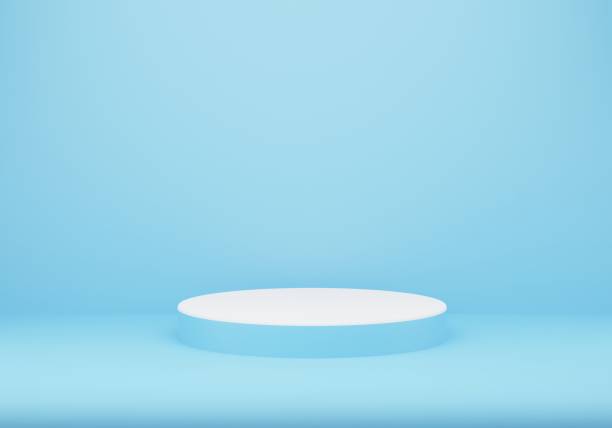 istock 3d background product display podium scene. Blue circle podium product, Blue product display, Blue product stand on blue background. 1413632146