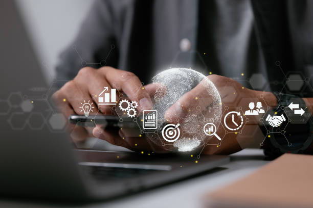 istock A businessman uses a smartphone. Financial and banking, digital link technology, and big data are examples of business worldwide internet connection application technology and digital marketing. 1413632448