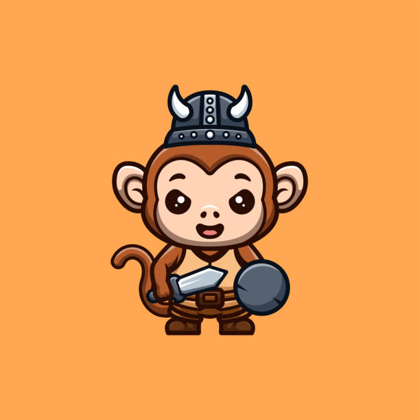 Monkey Viking Cute Creative Kawaii Cartoon Mascot Logo Stock Illustration -  Download Image Now - iStock