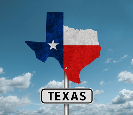 Texas state flag and map - road sign