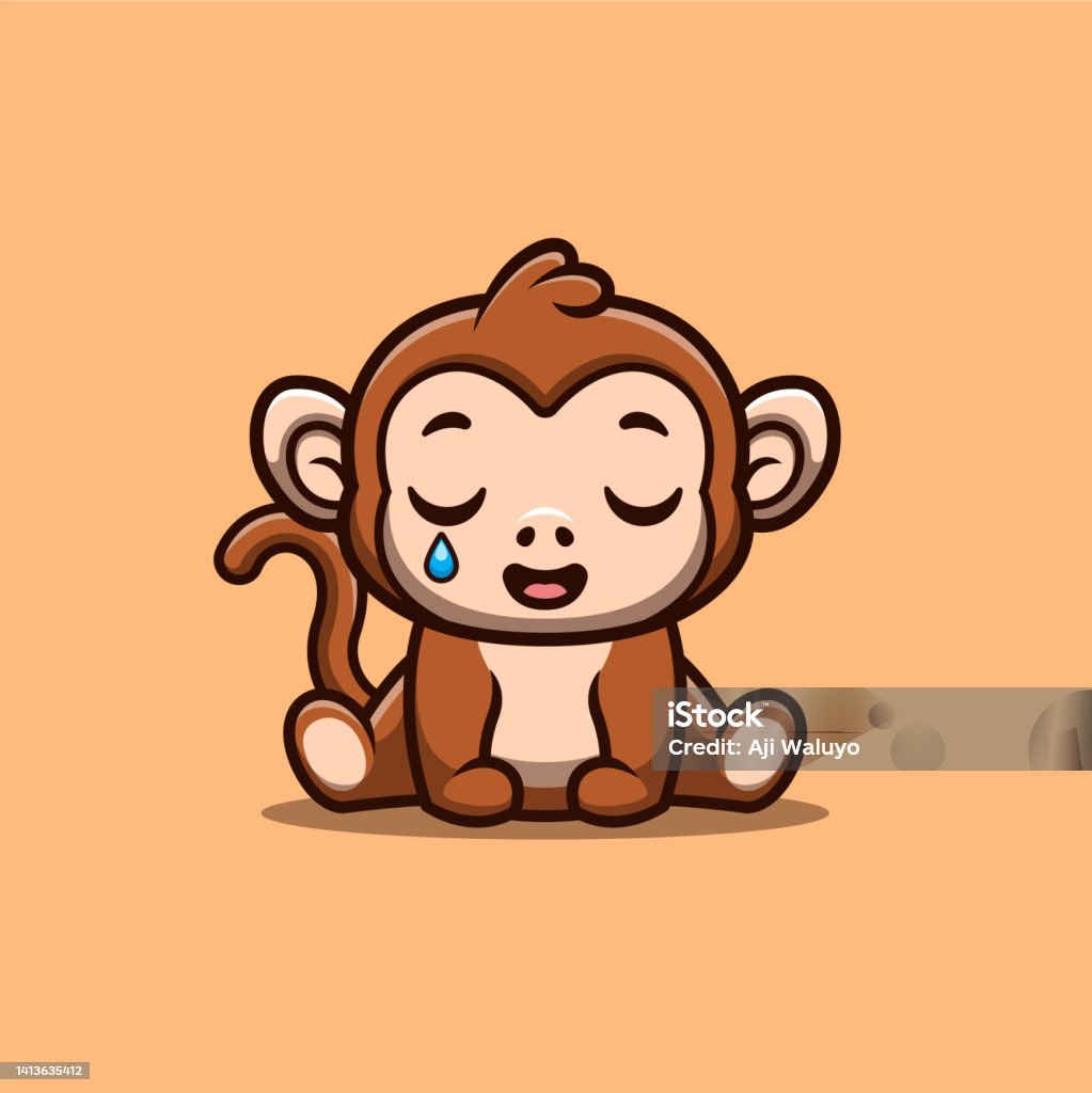 Monkey Sitting Sad Cute Creative Kawaii Cartoon Mascot Logo Stock ...