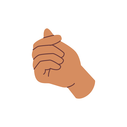 Fingers and palm gesture, clenched hand expressing emotions. Isolated human body part, forefinger non verbal communication. Flat cartoon, vector in flat style