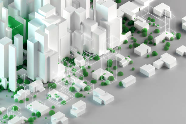 istock Office buildings model with green areas 1413636853