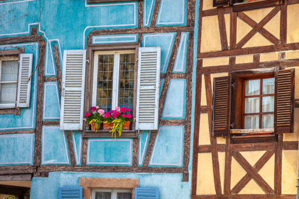 istock Colmar alsatian architecture at springtime with flowers, Eastern France 1413638076