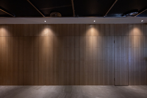 Front vision of illuminated wood grain walls