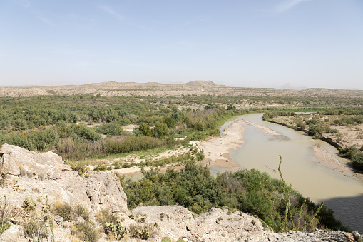 Above view of Rio Grande in Big Bend National Park in United States, Texas, Terlingua